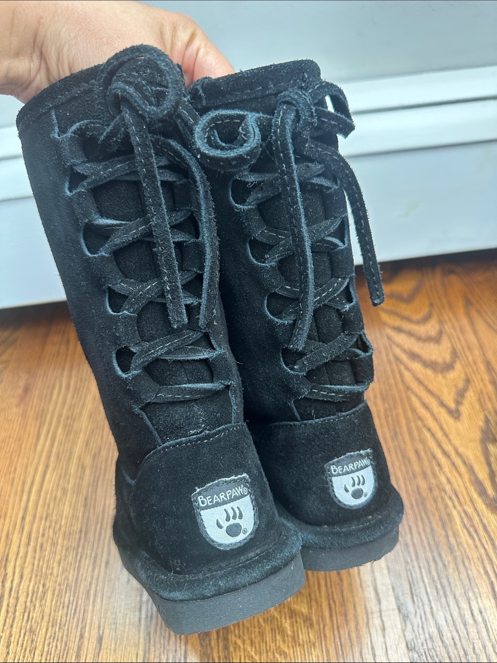 BearPaw Black Suede Tall Lace-Up Boots